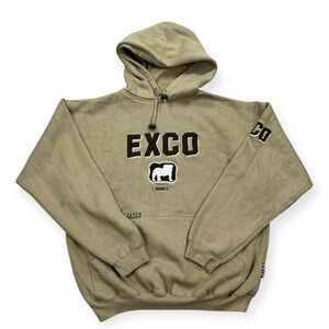 EXCO Hoodie Men's Medium Brown Embroidered Logo Kickin It Skater Streetwear Y2K